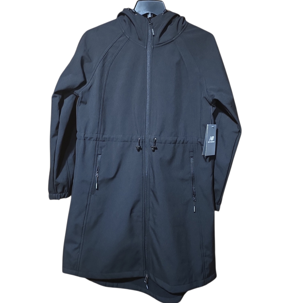 New Balance Soft Shell Black Hooded Raincoat Jacket Size Medium